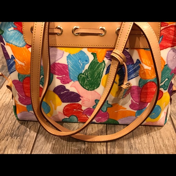Dooney & Bourke Tote Bright Multicolor White Purse Ducks Stars Hearts EUC - Picture 5 of 10